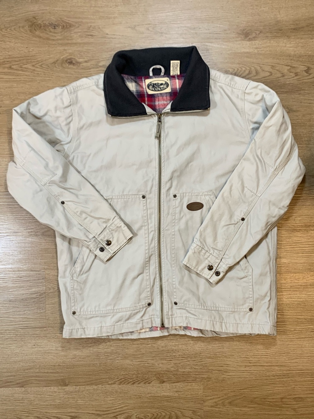 Backpacker Chore Barn Jacket Full Zip Pockets Corduroy Collar Flannel Lined Med